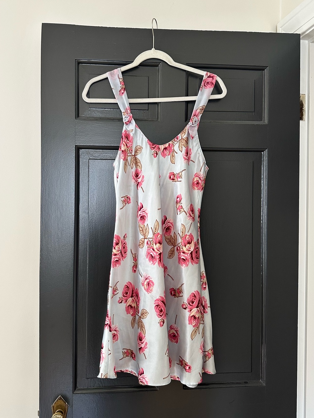 Vintage Y2K Sears Enchanting Satin Rose Floral Slip Dress Night Gown S 6-8